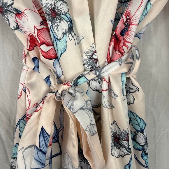 Linea Donatella Satin Short Robe Women's Large Pink Blue Floral - Picture 5 of 11